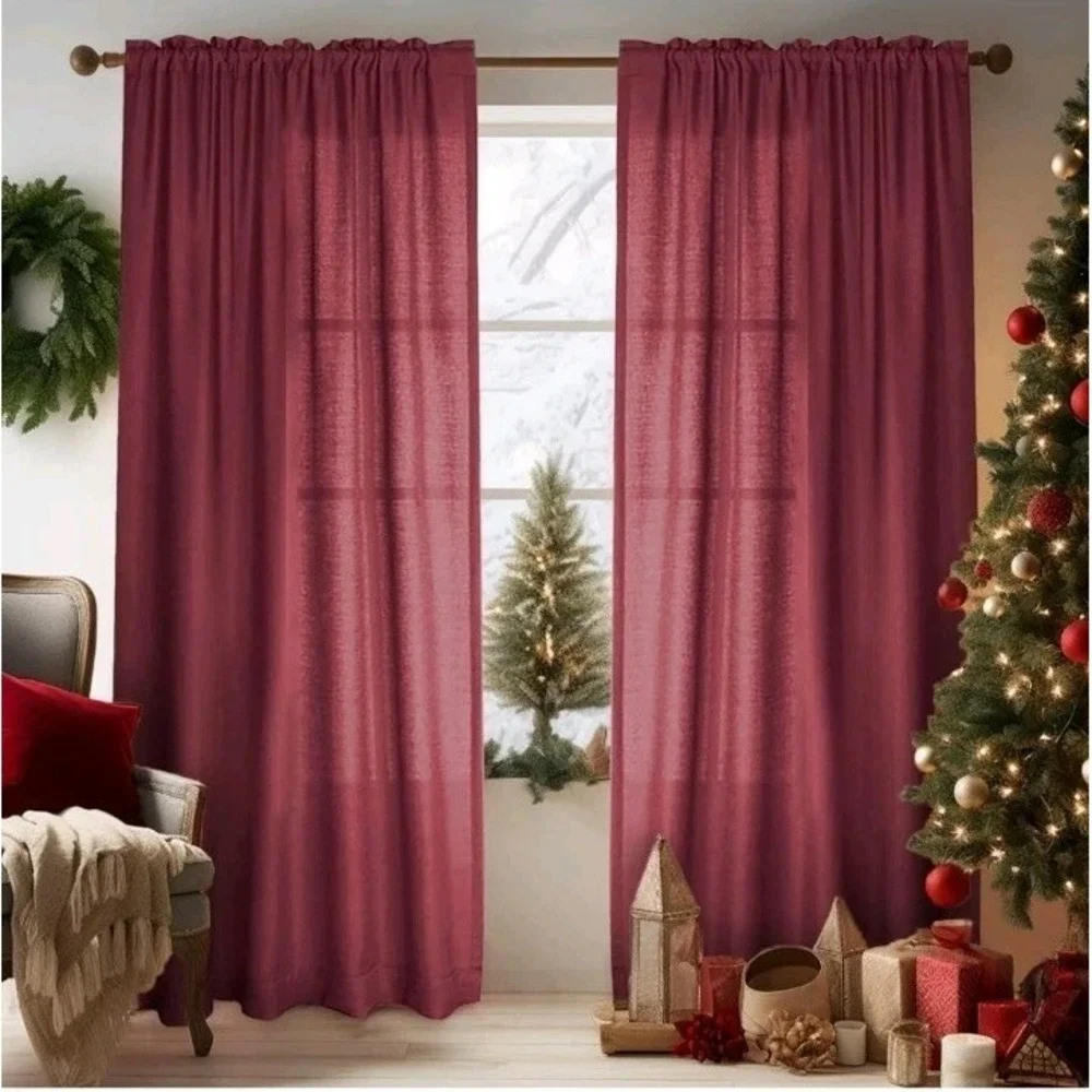 Melodieux Burgundy Semi Sheer Curtains 84 Inches Long Light Filtering